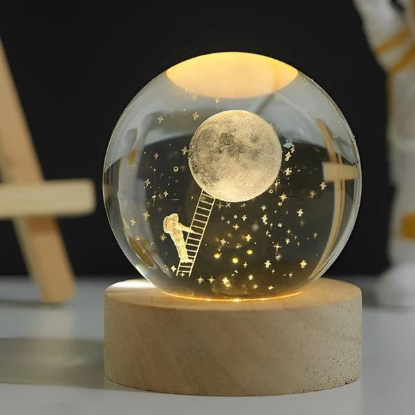 Crystal Ball LED Night Light 3D Holographic Engraving with USB and Wooden Base for Decorative Home or Office Use