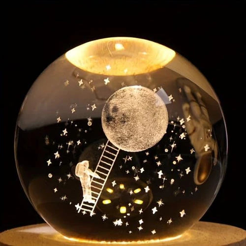 Crystal Ball LED Night Light 3D Holographic Engraving with USB and Wooden Base for Decorative Home or Office Use