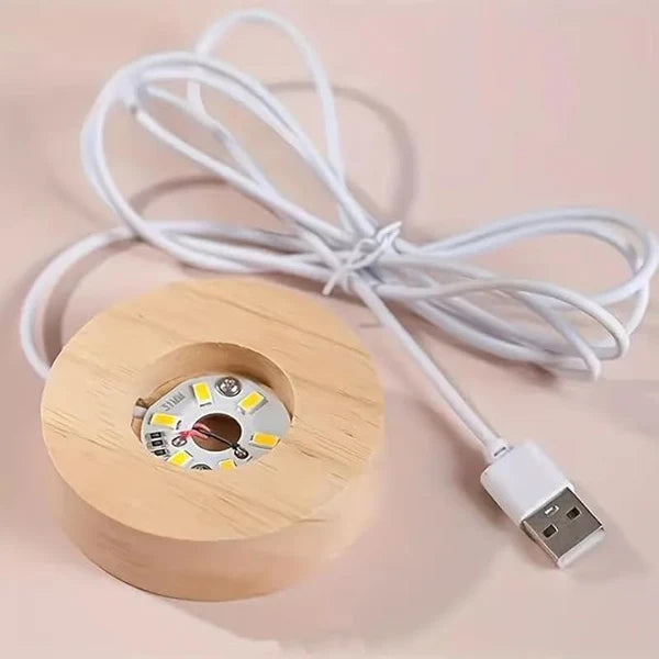 USB Powered Crystal Ball LED Lamp with Wooden Base and Holographic 3D Engraving for Room Decoration