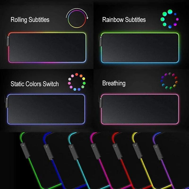 Gaming Keyboard and Mouse Pad with RGB LED Lights Waterproof Rollable Surface and Large Non Slip Design