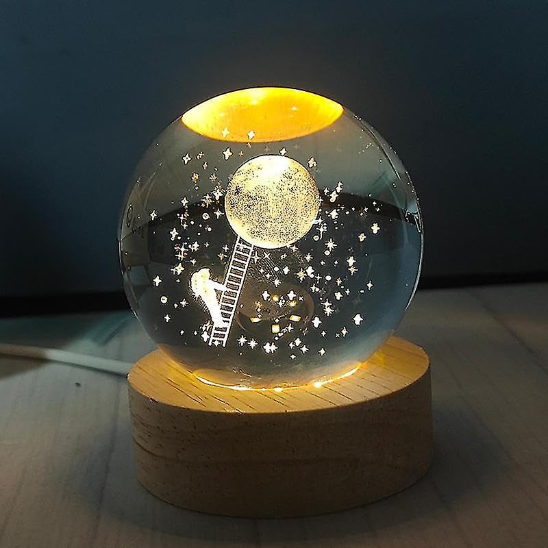 Crystal Ball LED Night Light 3D Holographic Engraving with USB and Wooden Base for Decorative Home or Office Use