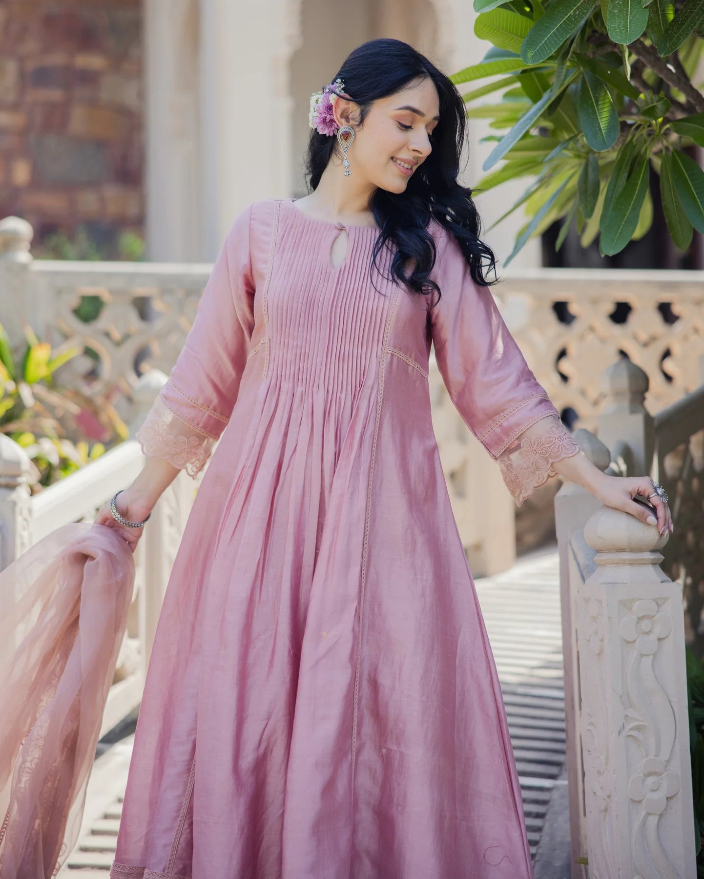 Mary Mauve Embroidered Chanderi Suit Set for Women with Elegant Traditional Detailing