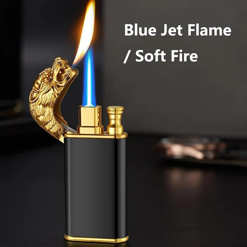Refillable Butane Torch Lighter with Double Jet Flames Dragon Engraved Metal Design for Cigars and Gifts