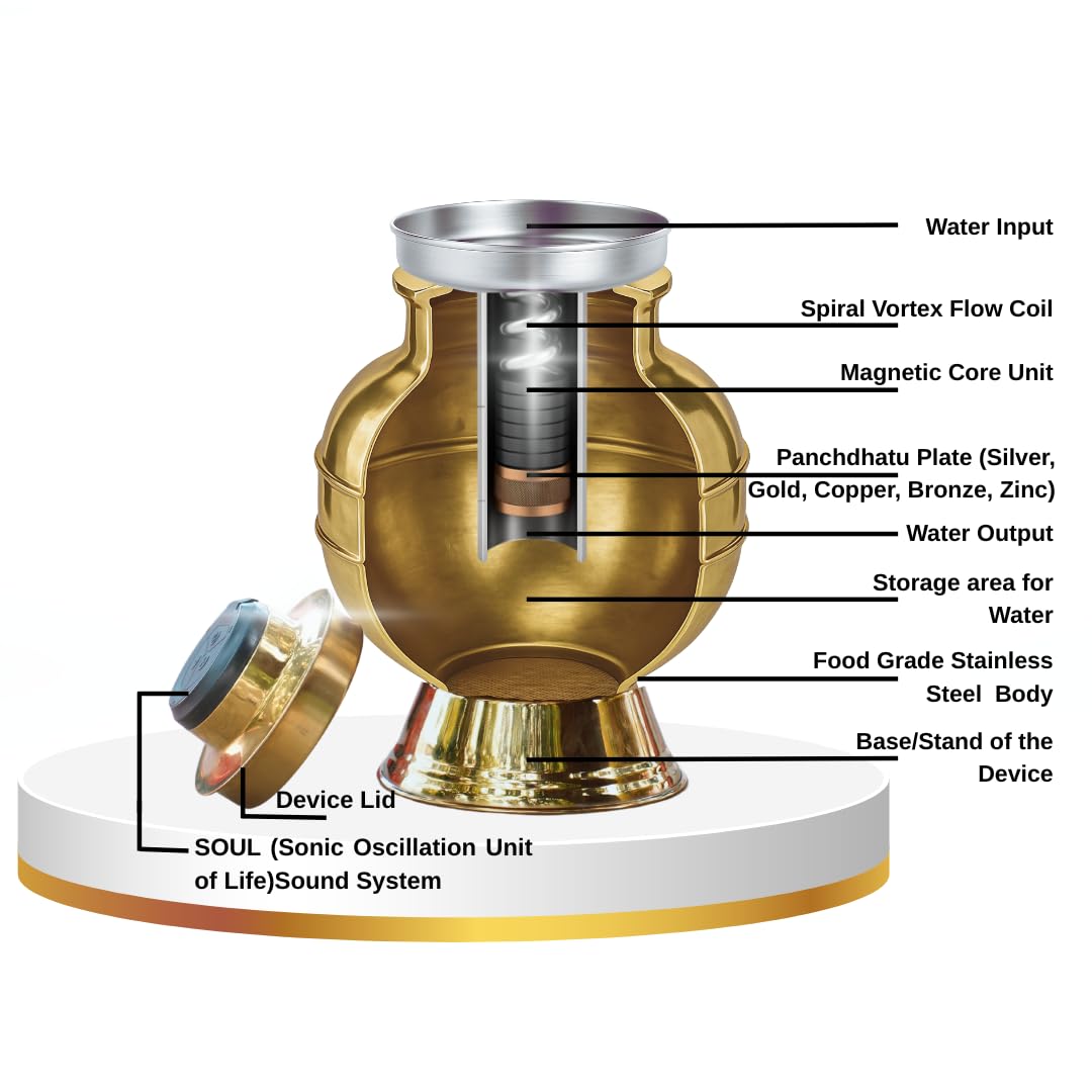 Premium Water Structuring Device with Cymatic Sound Technology Gold Finish and Magnetic Field Enhancement