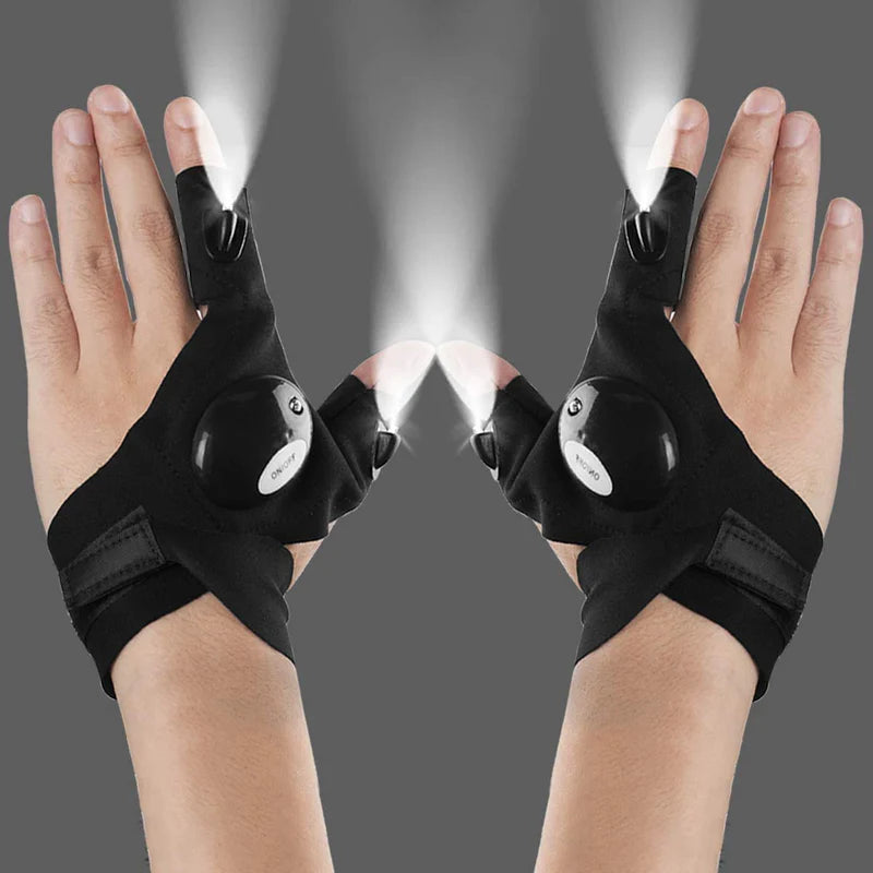 Fingerless LED Gloves with Built-In Flashlights Perfect for DIY Work Outdoor Activities and Hiking