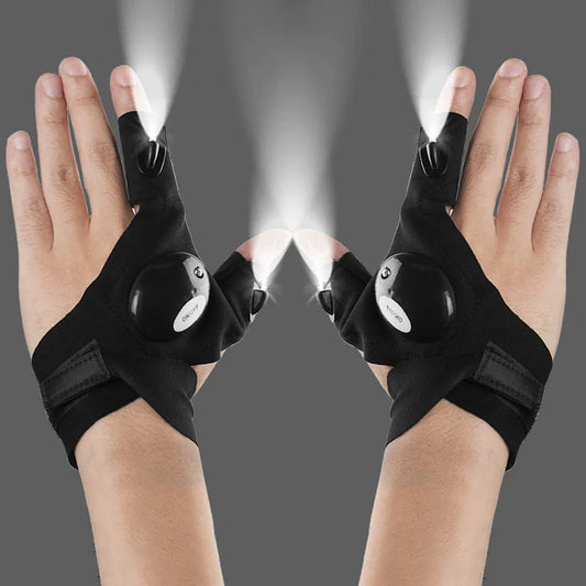 Fingerless LED Gloves with Built-In Flashlights Perfect for DIY Work Outdoor Activities and Hiking