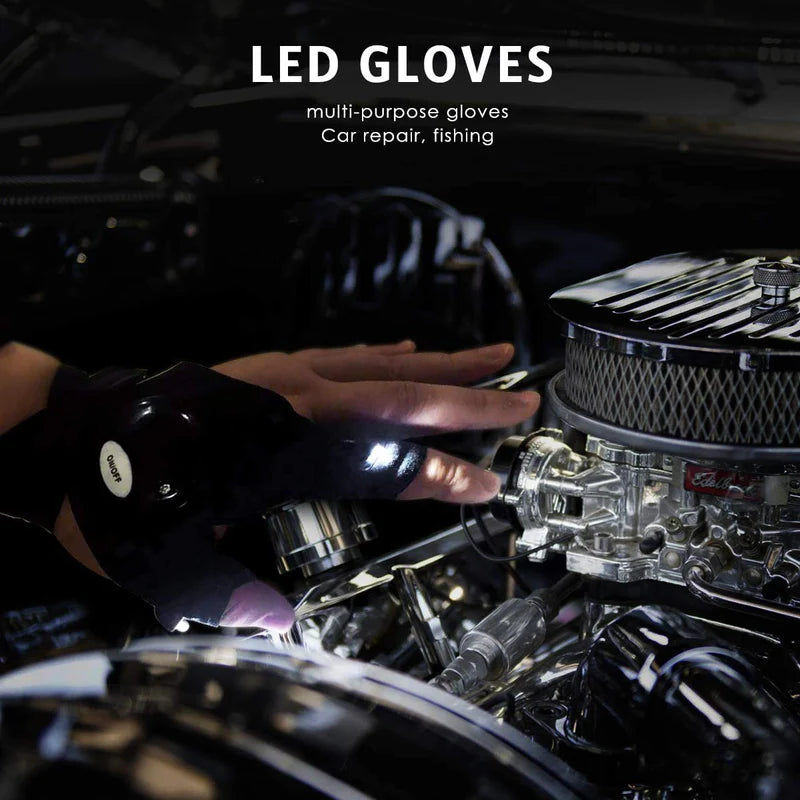 Fingerless LED Gloves with Built-In Flashlights Perfect for DIY Work Outdoor Activities and Hiking