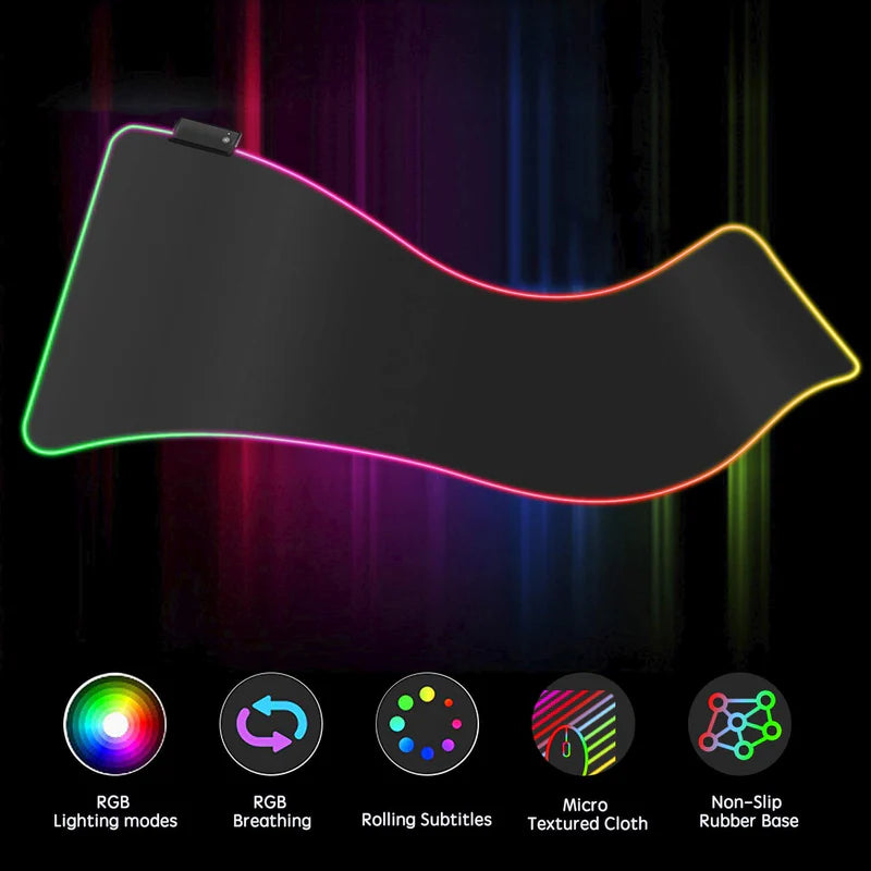 Gaming Keyboard and Mouse Pad with RGB LED Lights Waterproof Rollable Surface and Large Non Slip Design