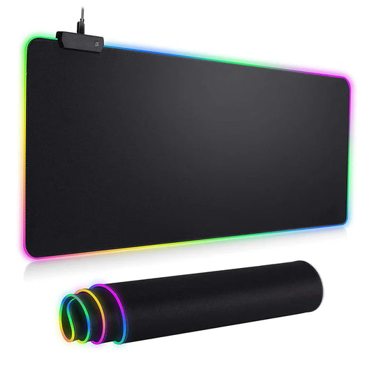 Gaming Keyboard and Mouse Pad with RGB LED Lights Waterproof Rollable Surface and Large Non Slip Design