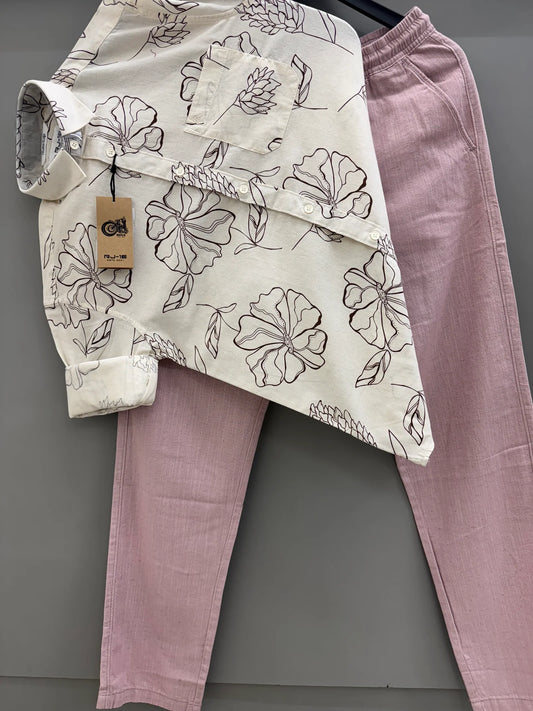 Men’s Linen Printed Shirt with Comfortable Linen Trousers