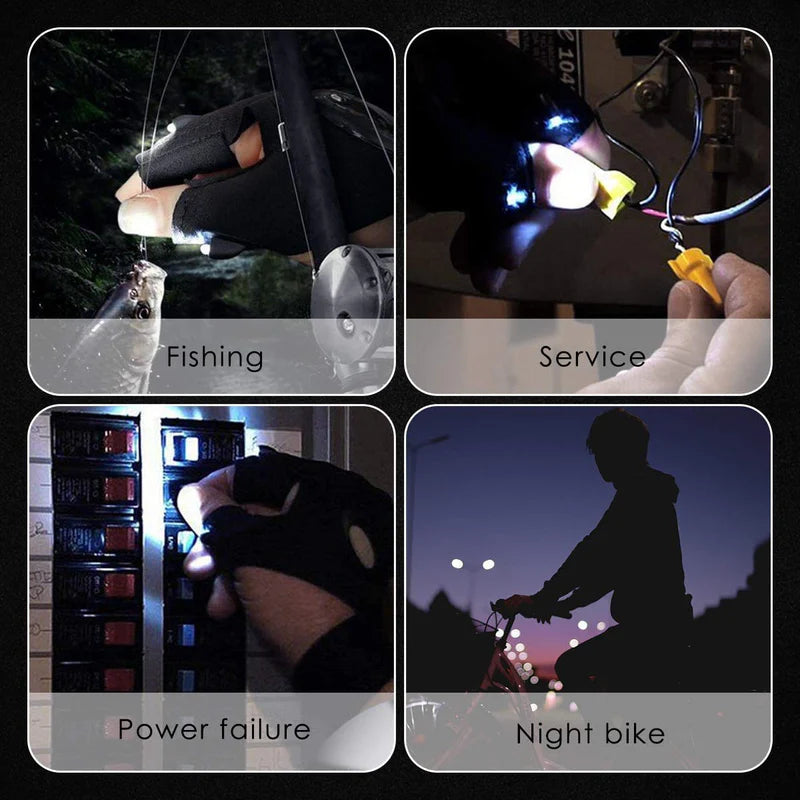 Fingerless LED Gloves with Built-In Flashlights Perfect for DIY Work Outdoor Activities and Hiking