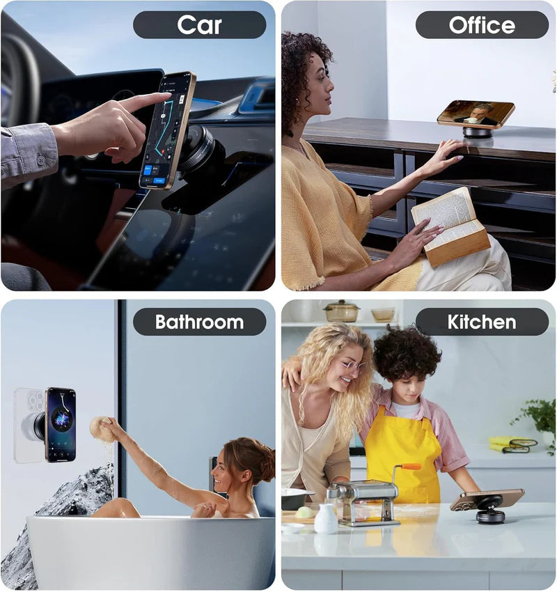 Magsafe Strong Suction Rotating Phone Mount with Magnet Ring for Car Windscreen Shower or Gym Walls