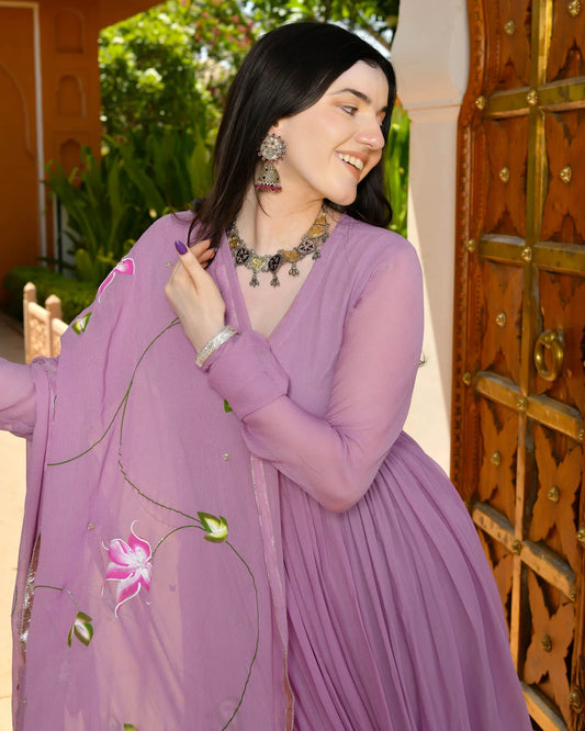 Sayuri Designer Handpainted Georgette Suit Set with Artistic Prints