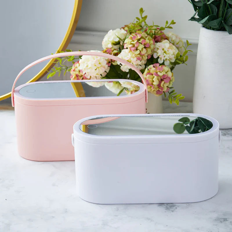 Detachable LED Mirror Cosmetic Organizer Box Portable Vanity Case with USB-C Charging for Travel