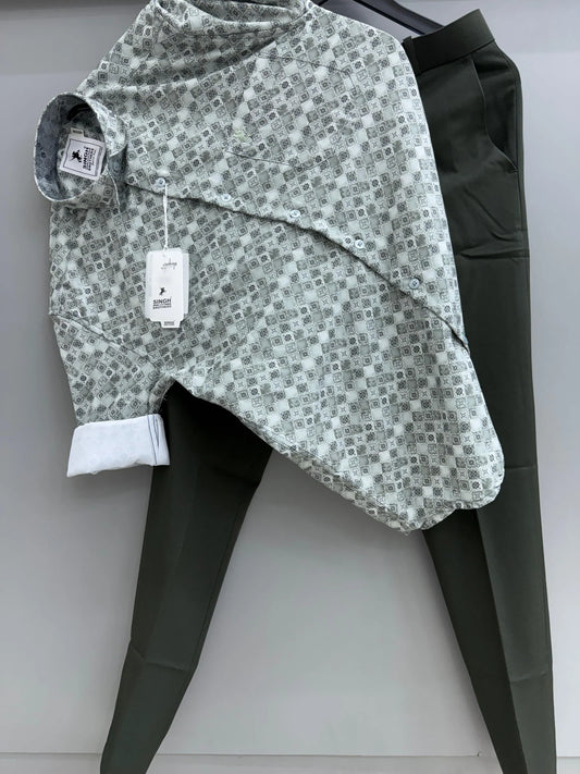 Elegant Printed Shirt with Tailored Pant Set for Modern Smart Casual Look