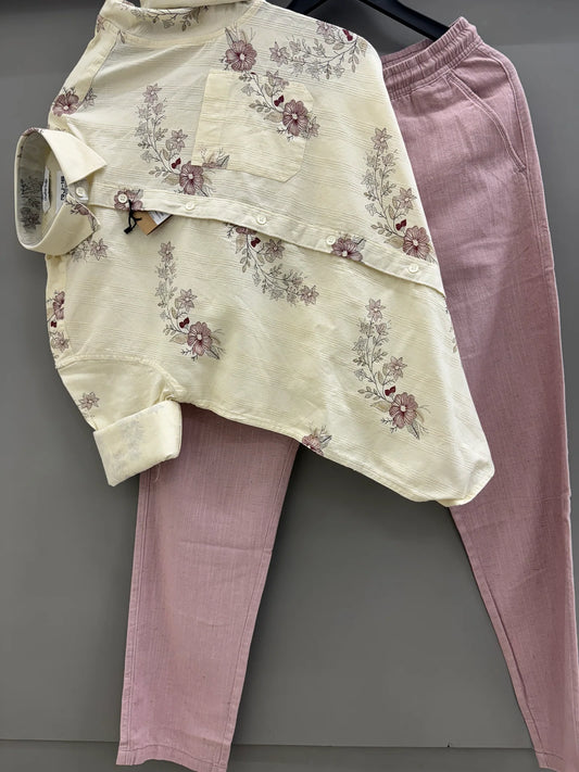 Trendy Linen Printed Shirt with Relaxed Fit Linen Pants for Modern Casual Look