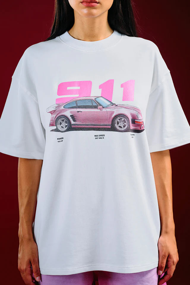 Blush Machine Oversized T-Shirt for Women with Trendy Graphic Print and Relaxed Fit
