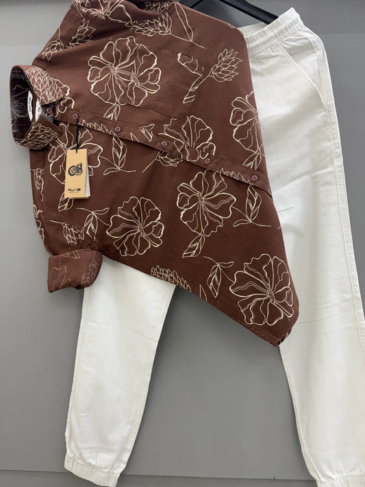 Stylish Linen Printed Shirt and Linen Pant Set
