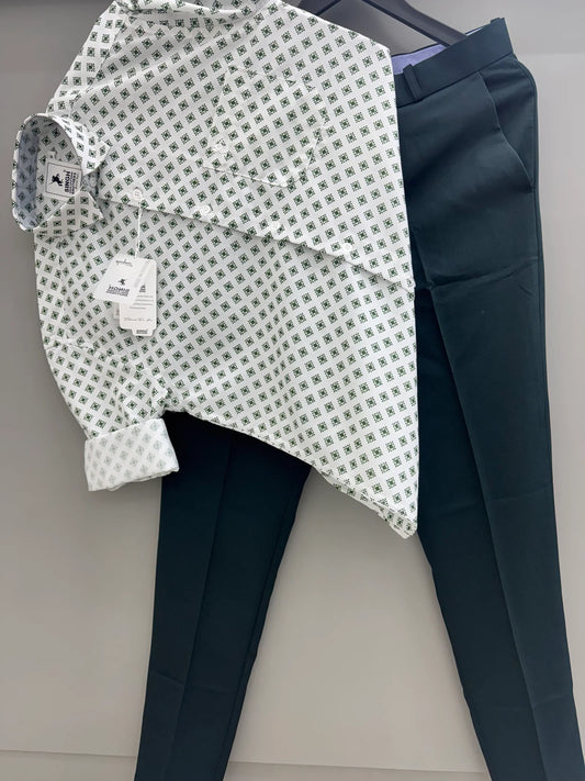 Classic Linen Printed Shirt Paired with Tailored Linen Pants