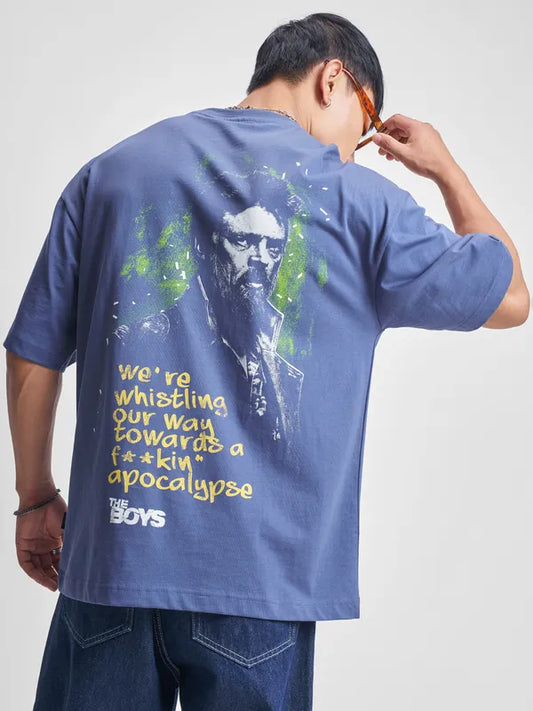 Blue The Boys Printed Round Neck Oversized Fit T-Shirt