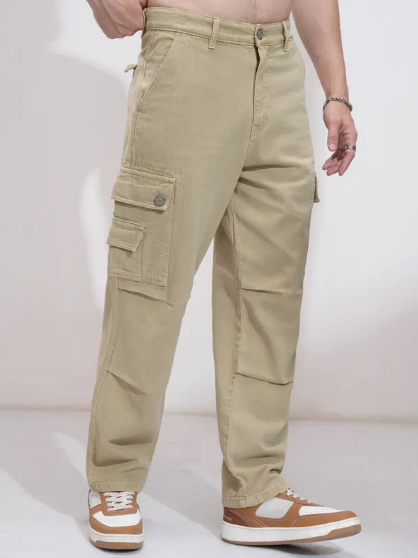 Men Khaki Straight Fit Stretchable Jeans