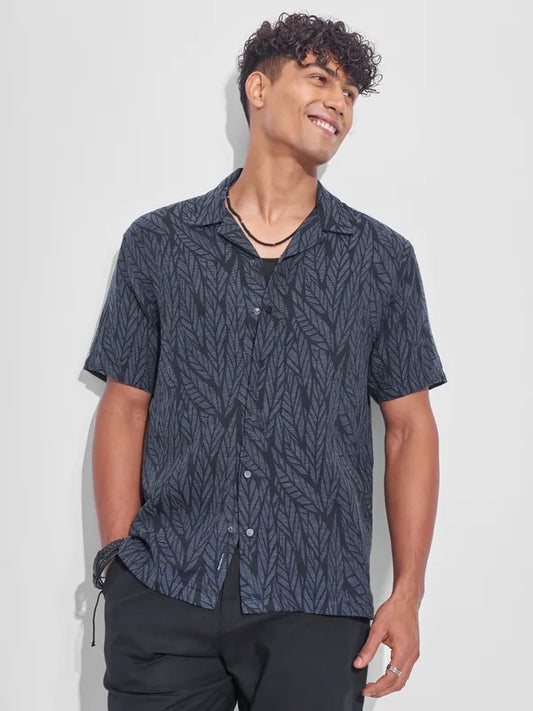 Premium Men’s Navy Blue Printed Relaxed Fit Casual Shirt