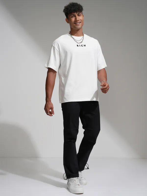 White Printed Round Neck Oversized Fit T-Shirt