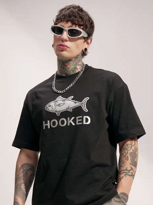 Black Printed Round Neck Oversized Fit T-Shirt