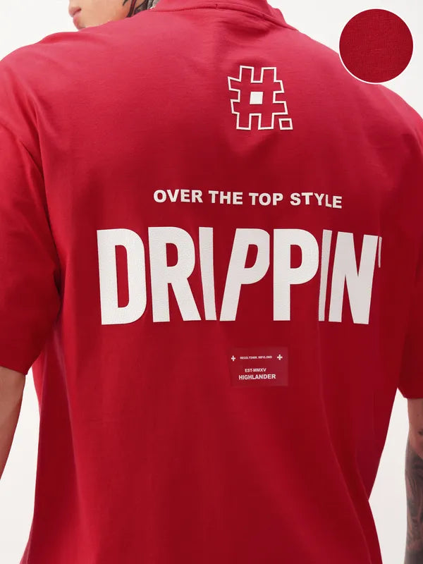 Red Printed Round Neck Oversized Fit T-Shirt