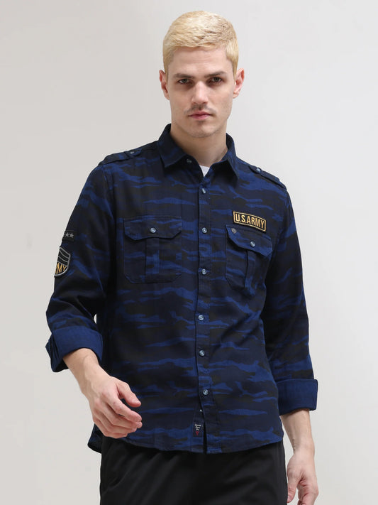 Trendy Navy Camouflage Men’s Shirt for Casual and Everyday Wear