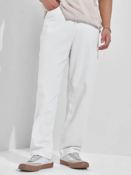 Men’s White Straight Fit Jeans with Sleek Design, Durable Denim, and Everyday Style Appeal