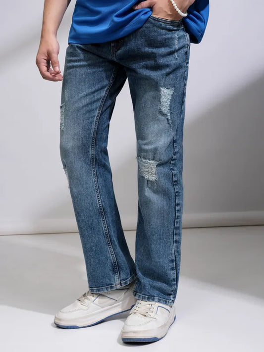 Men’s Light Blue Bootcut Highly Distressed Stretchable Jeans
