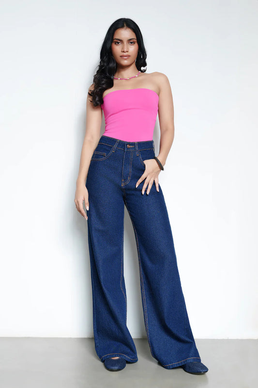 Women’s Classic Indigo Wide Jeans with Relaxed High-Rise Fit