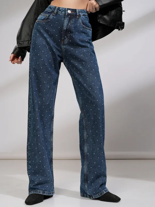 Stylish Blue Dad Fit Stretchable Jeans for Women with Comfortable Loose Fit