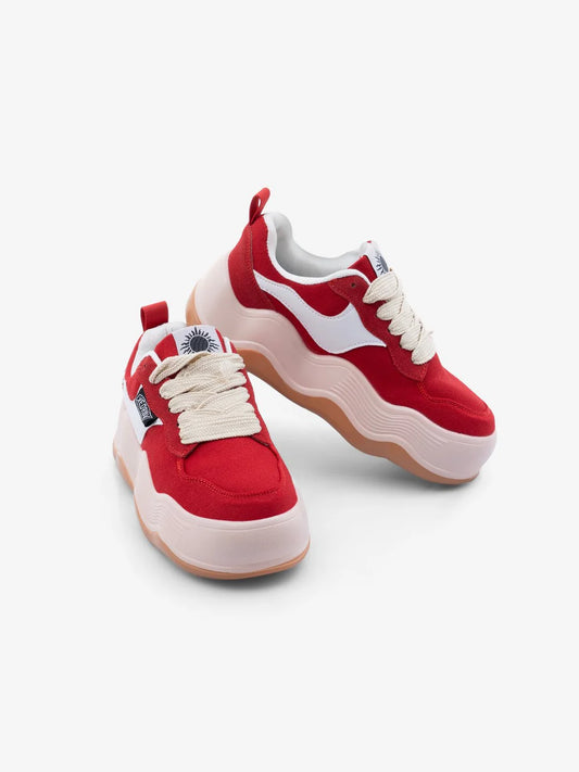 Women's Blood Red Chunky High Heel Sneakers