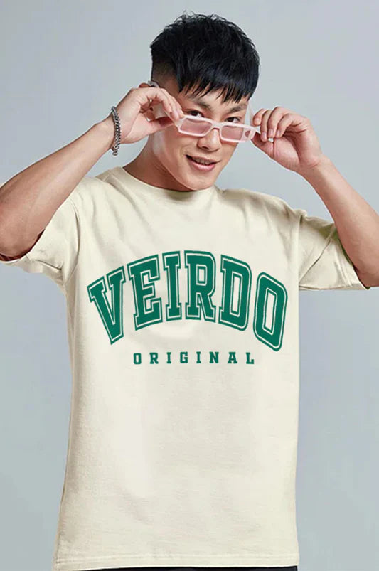 Beige Oversized Typography Brand Printed T-shirt