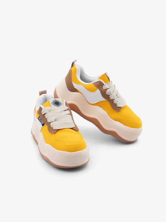 Trendy XeoRyay Ventura Women's Yellow Chunky High Heel Sneakers for Stylish Everyday Wear