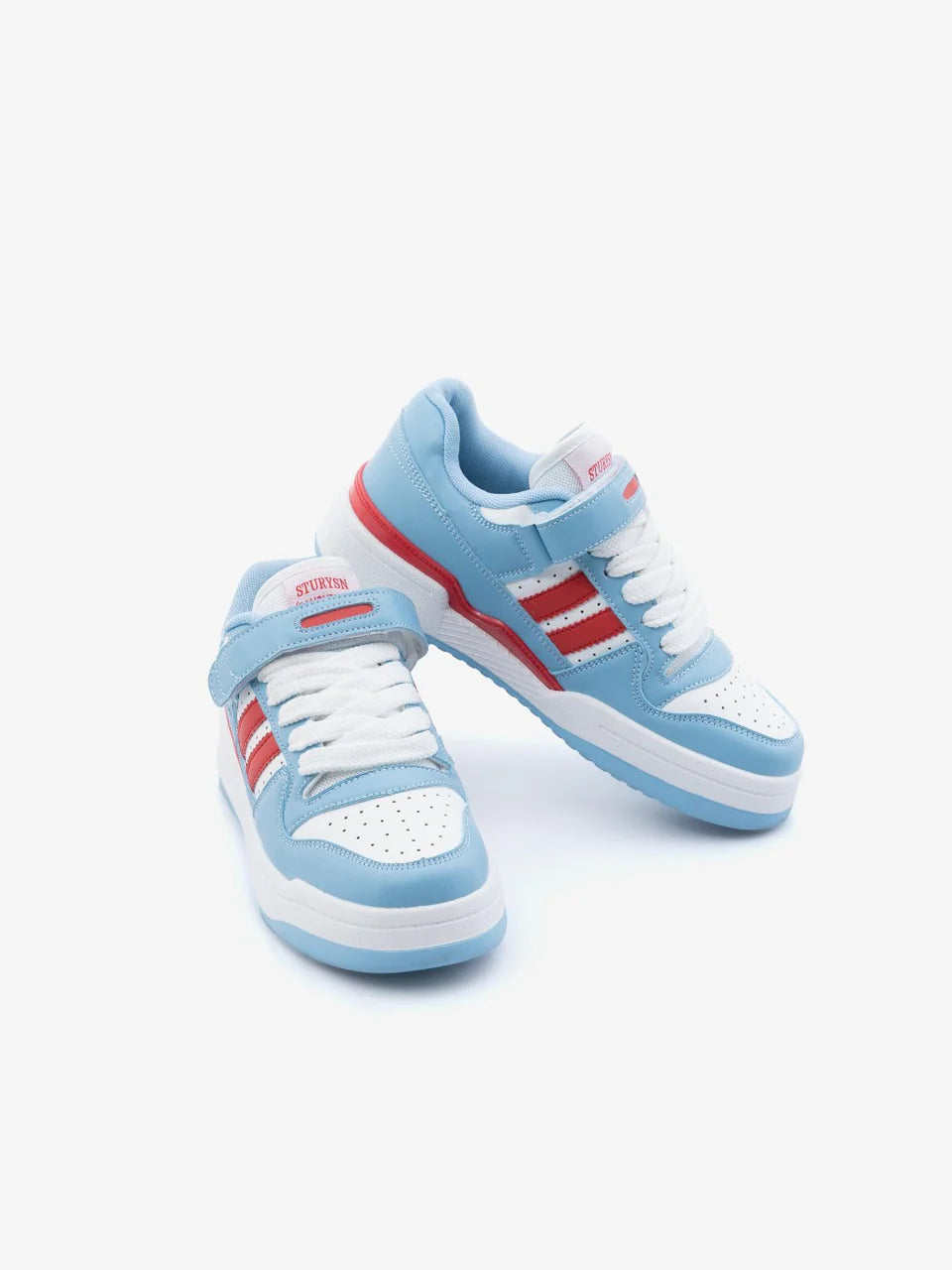 Stylish Baligurysn Drip White Blue Red Sneakers with Flat Sole and Modern Street Style Design