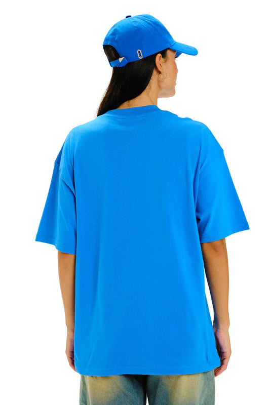 Women’s Yuck Fou Blue Oversized T-Shirt with Trendy Statement Design and Comfortable Fit