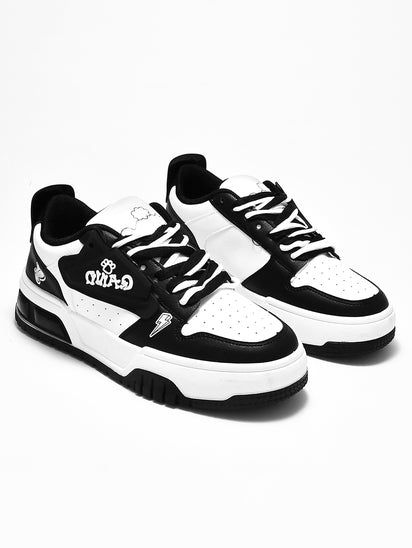 Women’s Black White Sneakers with Lace-Up Closure and Supportive Fit