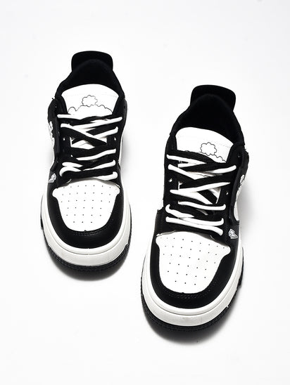 Women’s Black White Sneakers with Lace-Up Closure and Supportive Fit