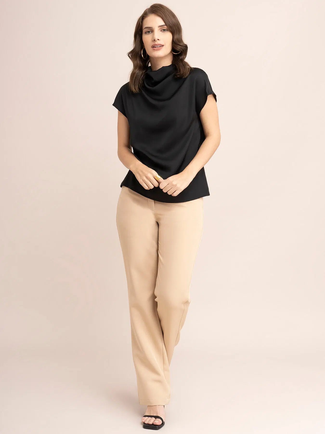 Stylish Women’s Black Satin Cowl Neck Top for Evening and Party Wear