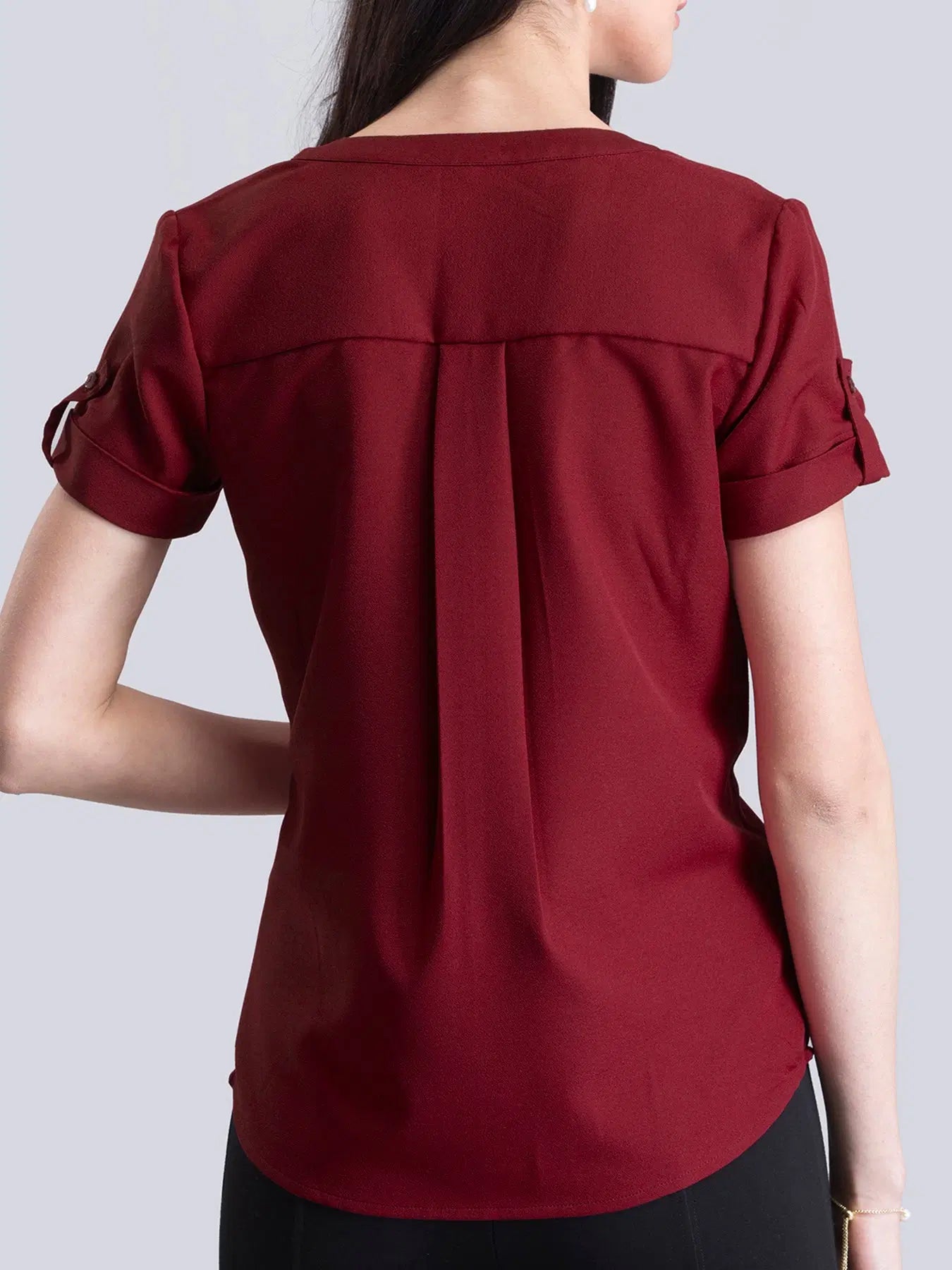 Classic Red V-Neck Short Sleeve Top for Women