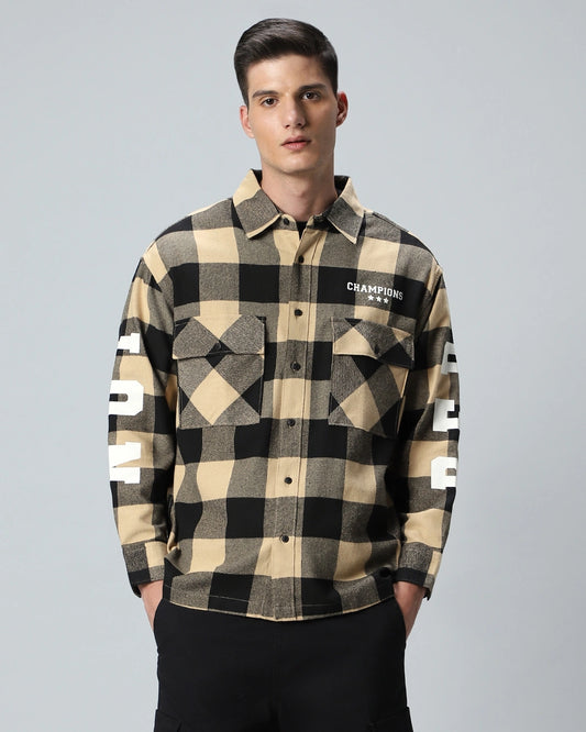 Modern Men’s Brown & Black Reb Checked Oversized Shirt