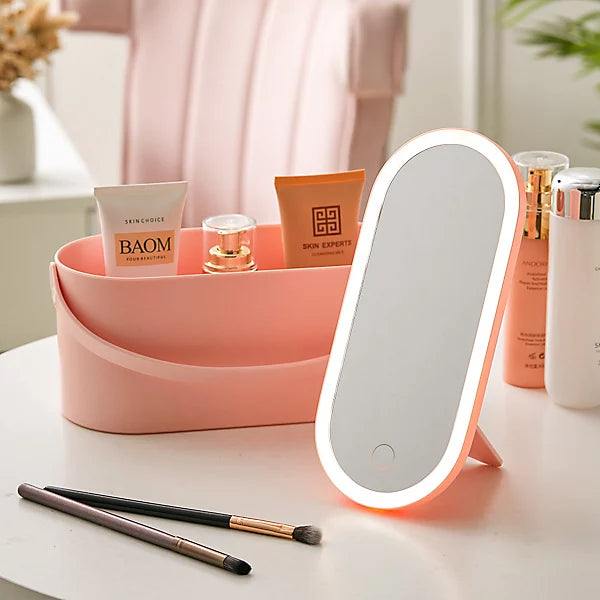 Detachable LED Mirror Cosmetic Organizer Box Portable Vanity Case with USB-C Charging for Travel