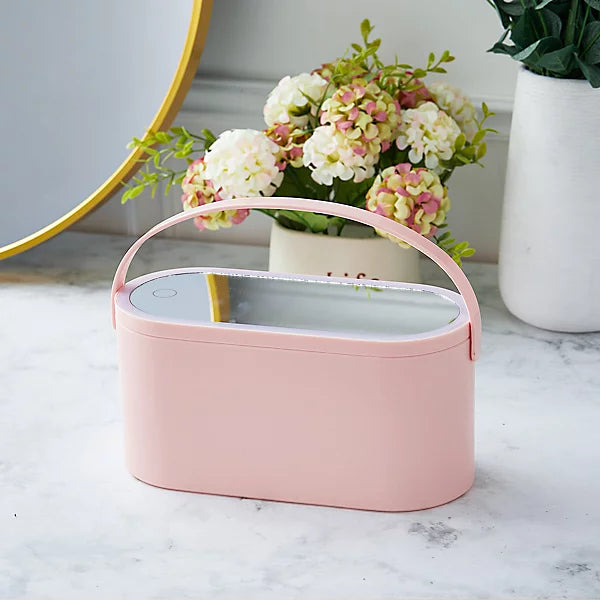 Detachable LED Mirror Cosmetic Organizer Box Portable Vanity Case with USB-C Charging for Travel