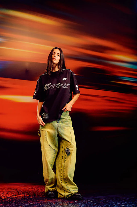Women’s Trackside Oversized T-Shirt with Modern Printed Design and Comfortable Fit