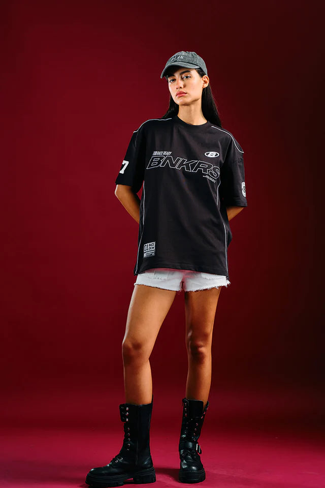 Women’s Trackside Oversized T-Shirt with Modern Printed Design and Comfortable Fit
