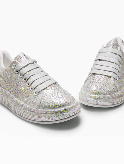 Trendy Stardust Silver Sneakers with Breathable Upper and Modern Design
